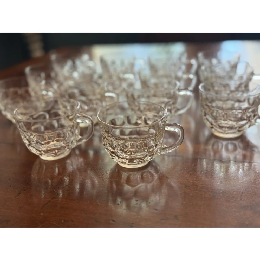 Vintage Federal Glass Yorktown Clear Thumbprint Punch Cups Mugs Set of 14